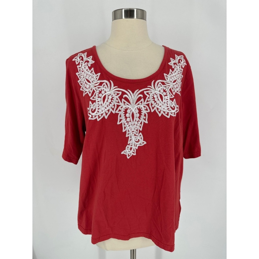 Bob Mackie Embellished Hearts Short Sleeve Top